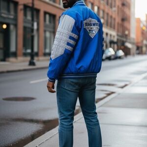 Seattle Seahawks Vintage 80s LOGO 7 Blue and Gray Bomber Jacket